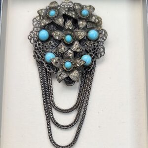 VINTAGE 1910s 1930s FILIGREE CLOTHING CLIP ART DECO ART NOUVEAU BLUE STONE RARE